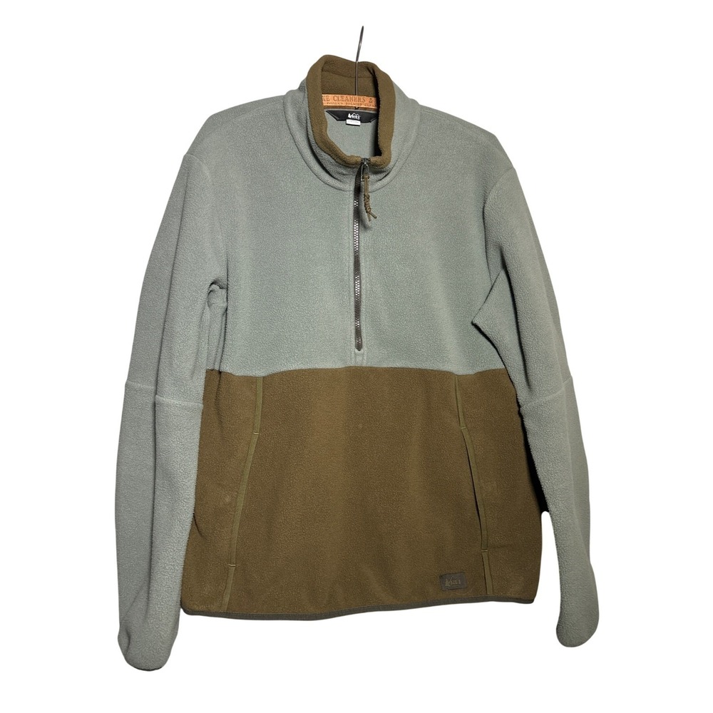 REI Co-op Mens Half Zip Fleece Pullover Sage Green Olive Brown M Trails Gorpcore
